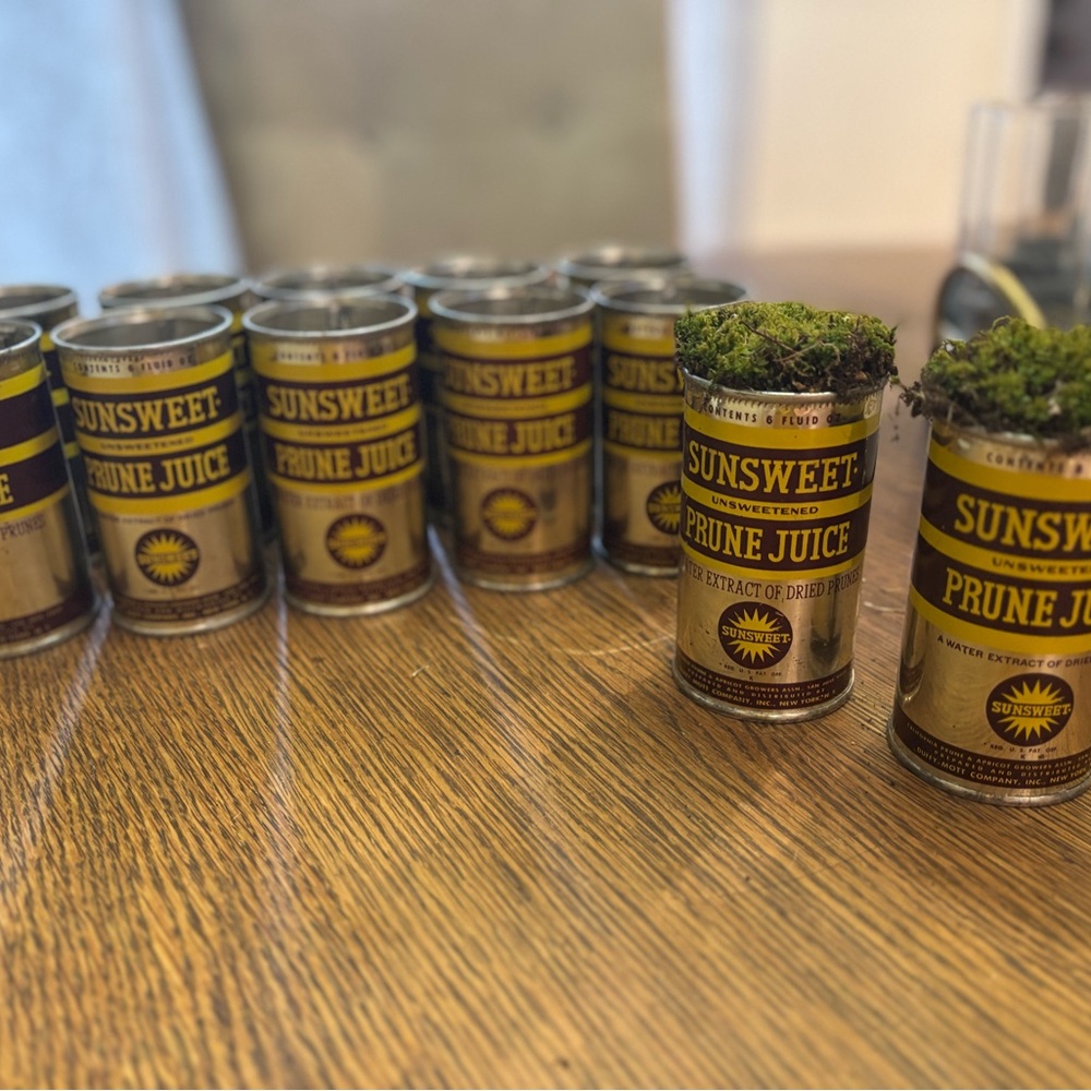 12 Vintage Prune Juice Can Planters